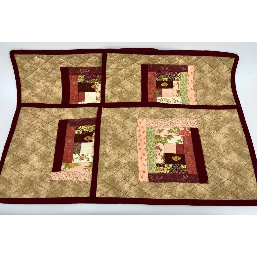 Set of 4 Quilted Placemats Patchwork Pattern Handmade Farmhouse Grannycore